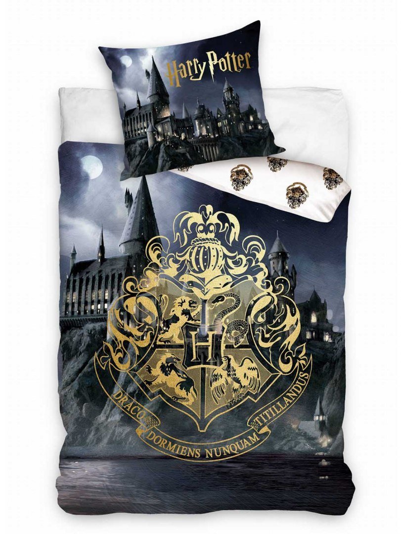 Carbotex Pościel Harry Potter 160x200 licencyjna bawełniana złote logo HP202019