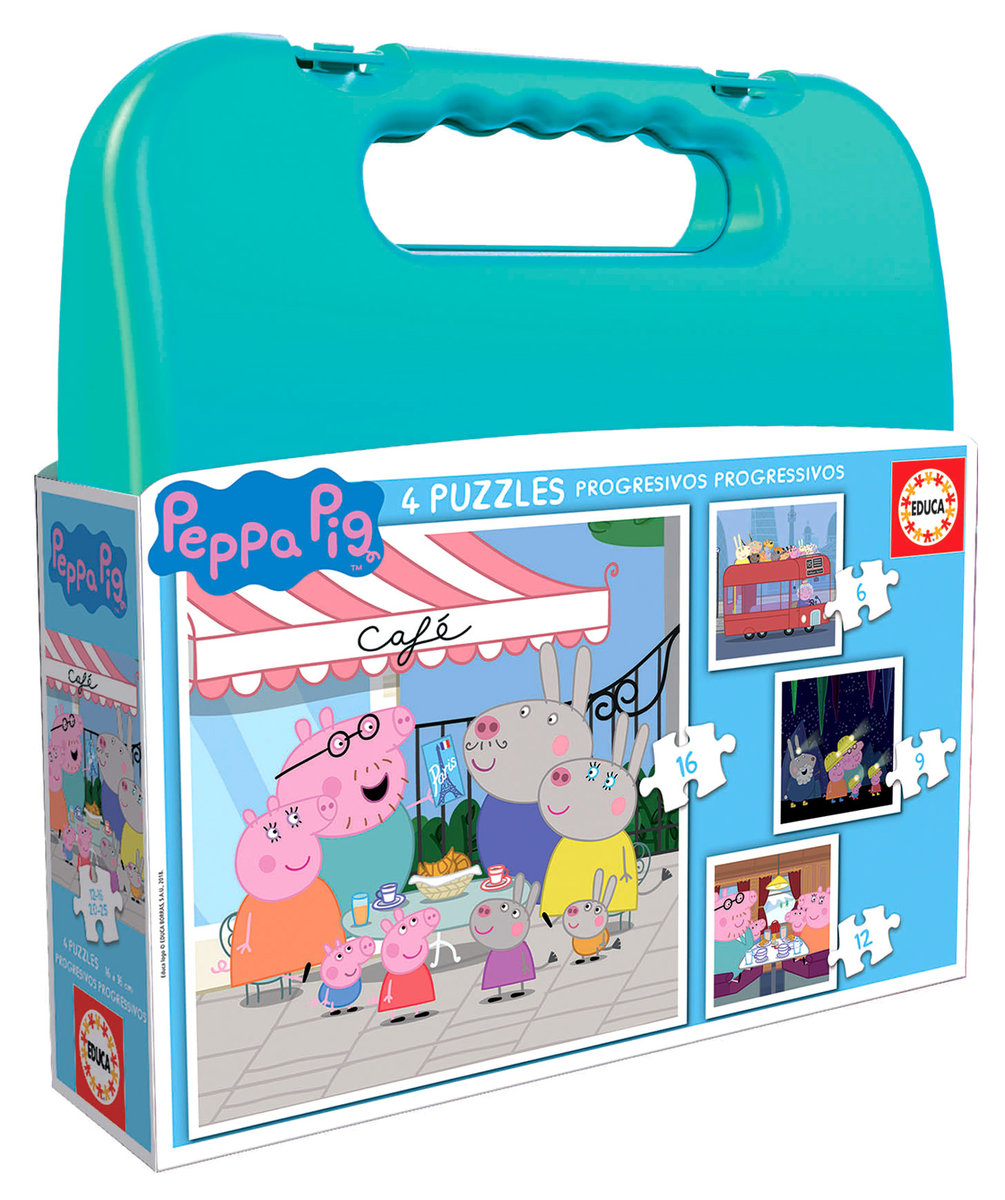 G3 Puzzle 6+9+12+16 Świnka Peppa walizka) Nowa