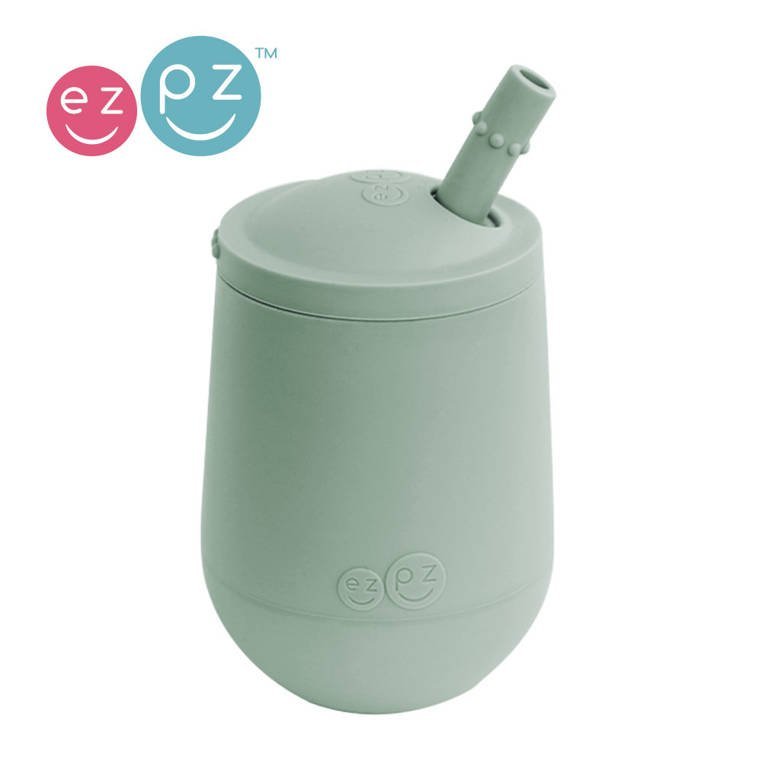 EZPZ, Silikonowy kubeczek ze słomką, Mini Cup + Straw Training System, 120 ml, pastelowa zieleń