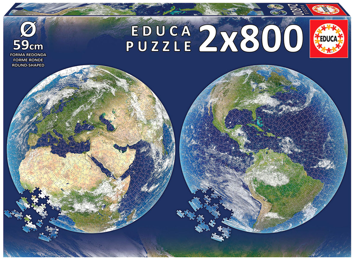 Educa Round Planet Ziemia 2 okrągłe puzzle po 800 części Ref. 19039, kolorowe 19039
