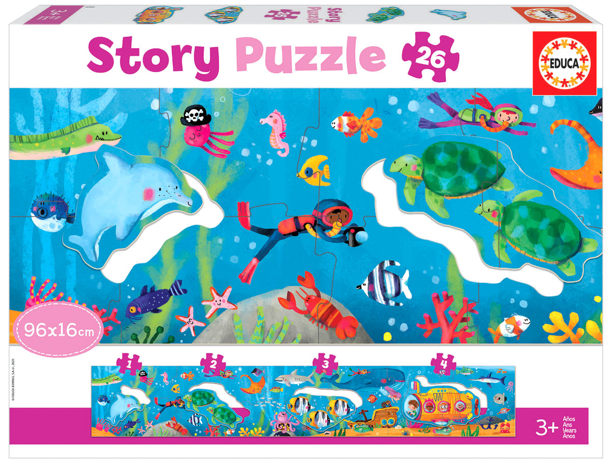 Educa EL Mundo Submarino Panorámico Infantil piezas. +3 aos. Ref. 18902 Didacta Story Puzzle Podwodny świat. Puzzle panoramiczne dla dzieci 26 części, kolorowe 18902