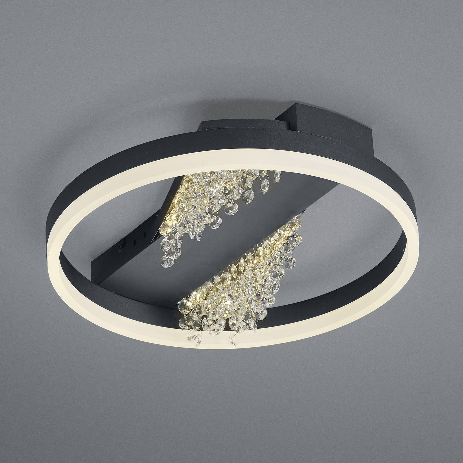 HELL Lampa sufitowa LED Dunja o kryształowym wyglądzie w kolorze czarnym