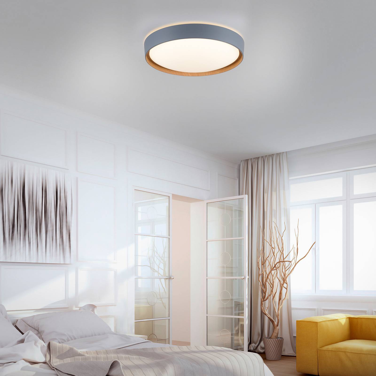Paul Neuhaus Q-EMILIA sufitowa LED, szara/drewno