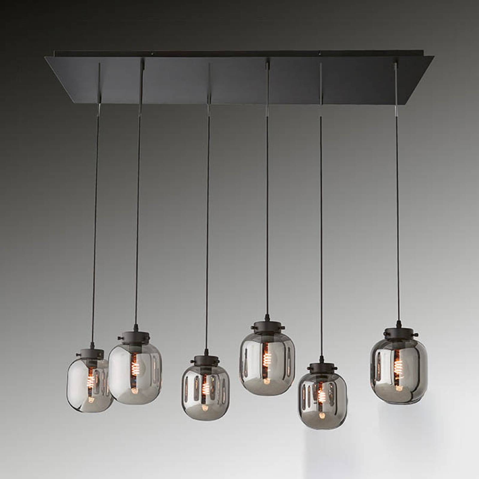 Lampa wisząca Regi ze szkła, szary dym, 6-punktowa