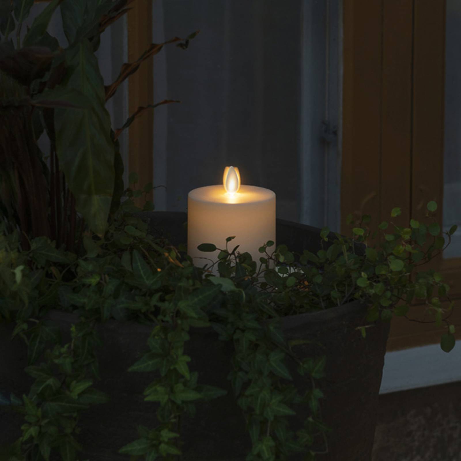 Świeca LED IP44 kremowa biała gładka 13cm