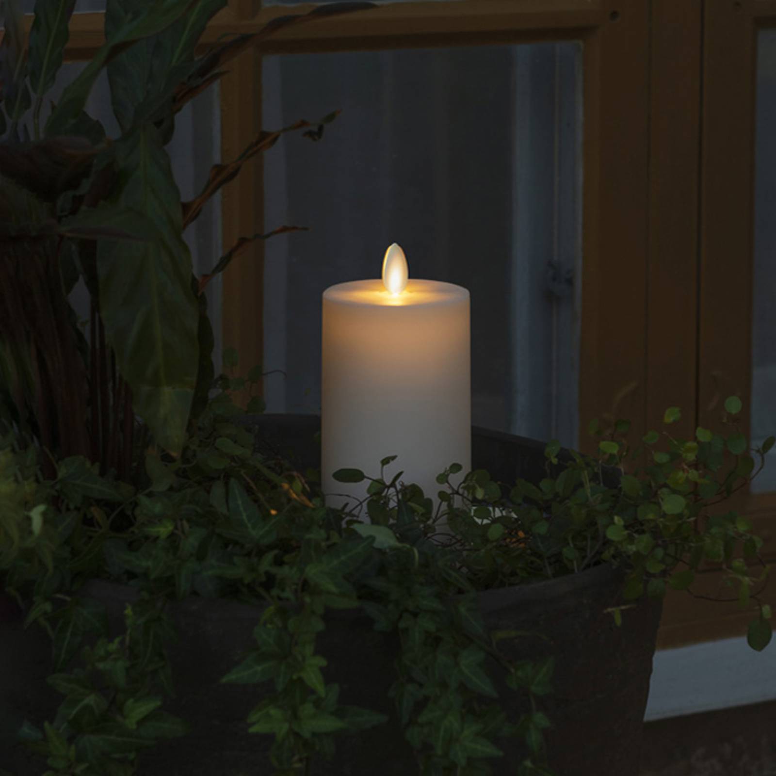 Świeca LED IP44 kremowa biała gładka 18cm