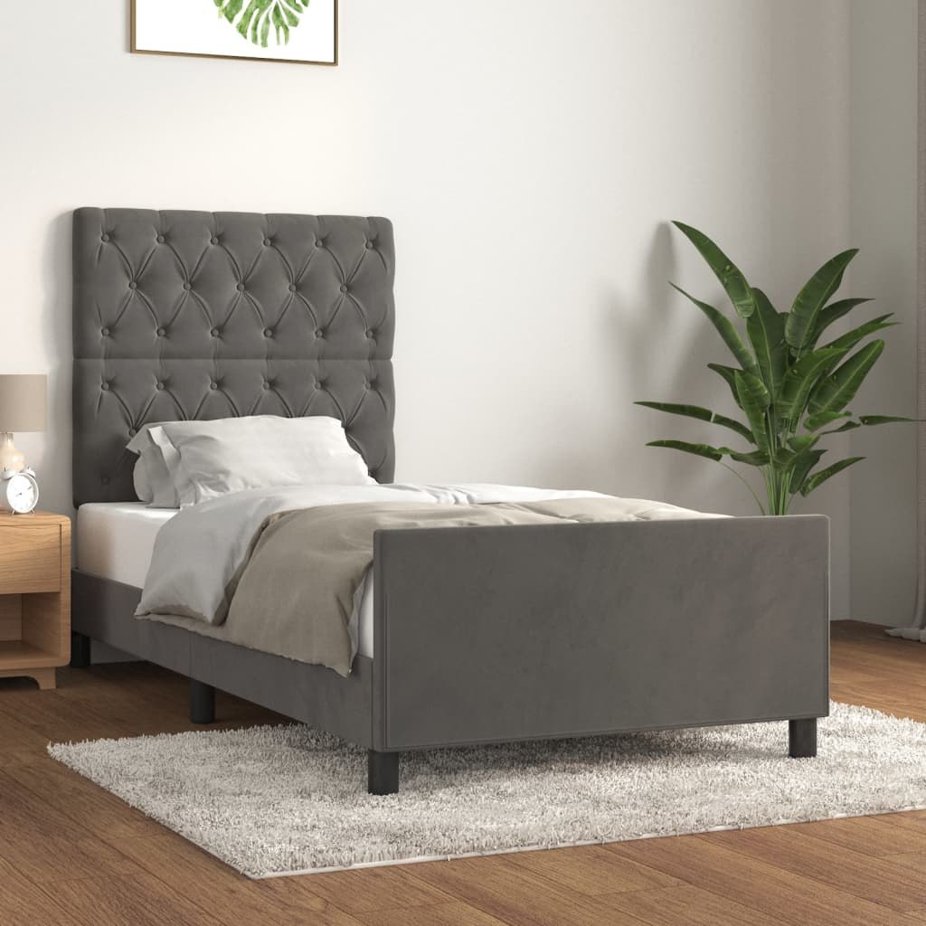 Lumarko Rama łóżka z zagłówkiem, ciemnoszara, 80x200 cm, aksamitem