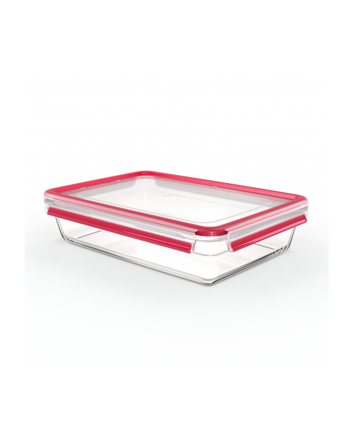 Emsa CLIP ' CLOSE glass food storage container 3.0 liters transparent/red, rectangular
