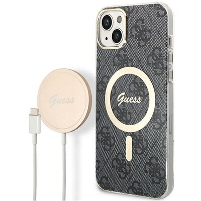 Guess Etui 4G Print do Apple iPhone 14 Czarny + Ładowarka MagSafe