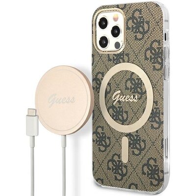 Guess Etui 4G Print do Apple iPhone 12/12 Pro Brązowy + Ładowarka MagSafe