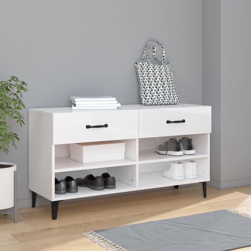 Szafka na buty, wysoki połysk, biała, 102x35x55 cm