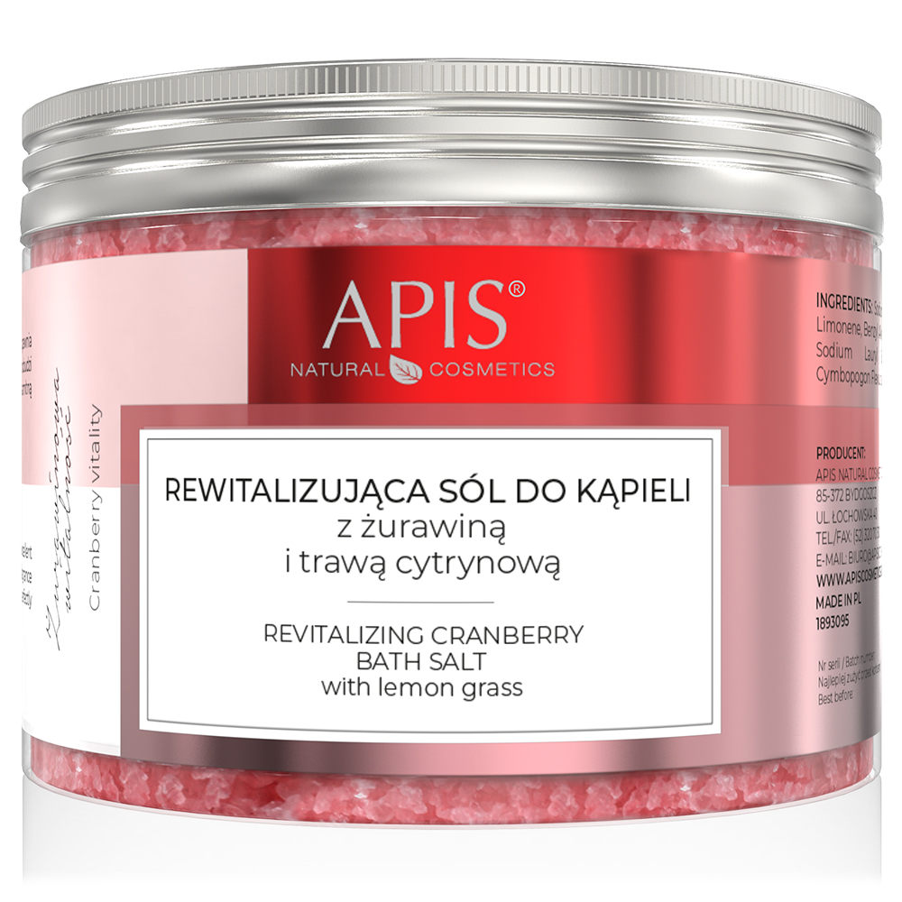 Apis Professional Żurawinowa Witalność Rewitalizująca Sól Do Kąpieli z Żurawiną i Trawą Cytrynową 650g APIS9393