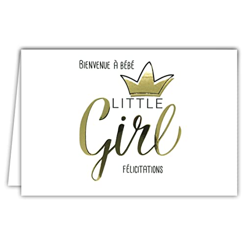 69-5152 Zapraszamy do Baby Little Girl Gold Liter Błyszczące złote litery dla narodzin lub adopcji Księżniczka Korona pozioma z Białą Kopertą Format 17,5x12cm AFIE