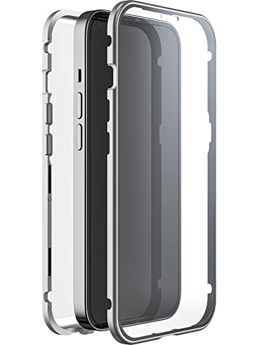 Black Rock - Etui ochronne ze szkła 360 stopni pasuje do Apple iPhone 14 I etui na telefon komórkowy, zamknięcie magnetyczne (przezroczyste ze srebrną ramką)