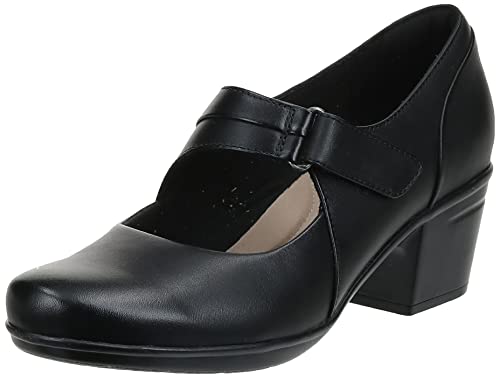 Clarks Emslie Lulin Damskie czółenka, Czarna skóra, 9 Wide
