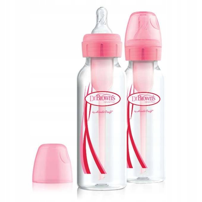Dr Browns HANDI-CRAFT butelka antykolkowa standardowa OPTIONS wąska szyjka 2 x 250 ml duopack różowa