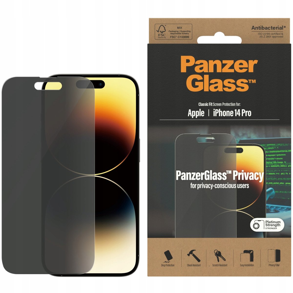 Szkło hartowane PanzerGlass Classic Fit Privacy do iPhone 14 Pro P2768