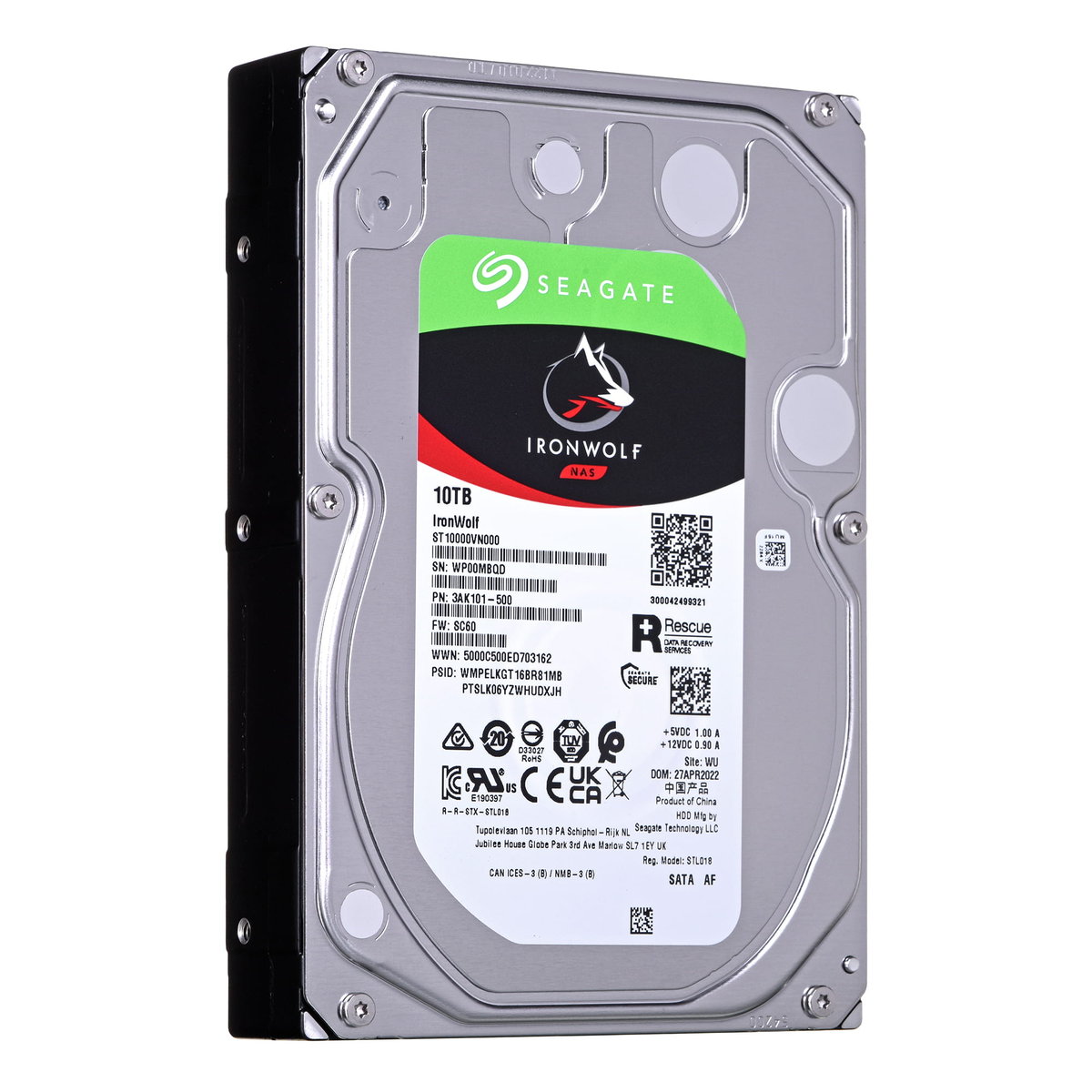 Seagate Ironwolf NAS HDD 10TB 7200rpm 6Gb/s SATA 256MB cache 89cm 3.5inch 24x7 CMR for NAS and RAID Rackmount Systems BLK