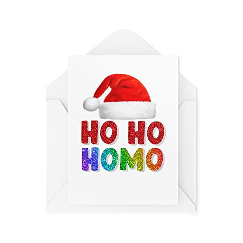 Śmieszne nowości kartki świąteczne | Ho Ho Homo | Prezent świąteczny LGBTQ Boże Narodzenie świętowanie | żart przekomarzania się śmieszne | CBH1395