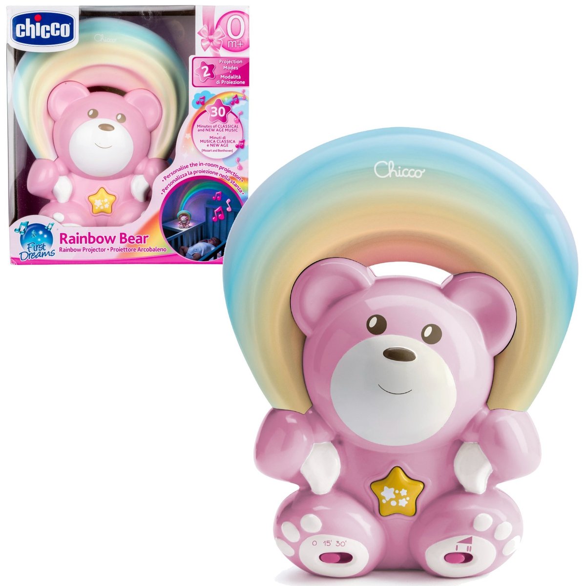 Chicco, Rainbow Bear, projektor z odtwarzaczem, różowy