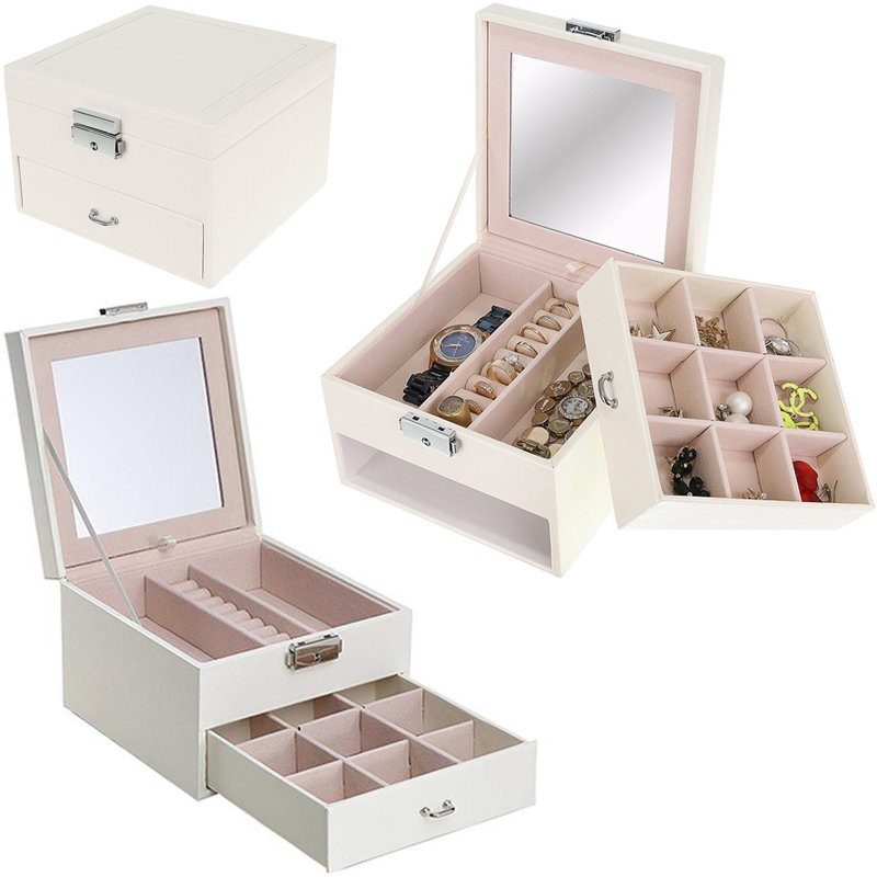 ELEGANCKA SZKATUŁKA pojemnik PUDEŁKO na BIŻUTERIĘ z LUSTERKIEM