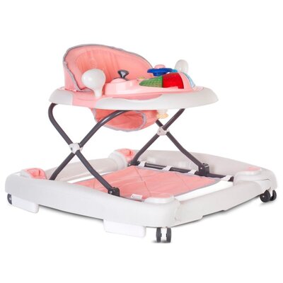 Sun Baby Chodzik kołyska z kierownicą - różowo szary B01.022.1.1