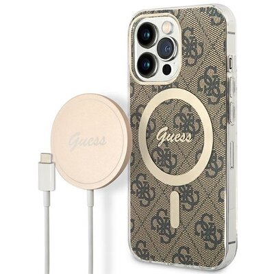 Guess Etui 4G Print do Apple iPhone 13 Pro Brązowy + Ładowarka MagSafe