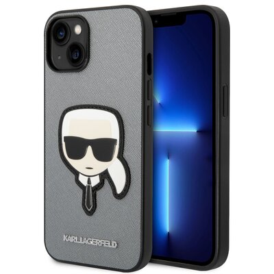 Karl Lagerfeld Etui Saffiano Karl s Head Patch do Apple iPhone 14 Srebrny
