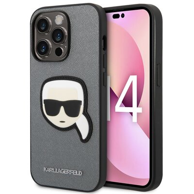 Karl Lagerfeld Etui Saffiano Karl s Head Patch do Apple iPhone 14 Pro Max Srebrny