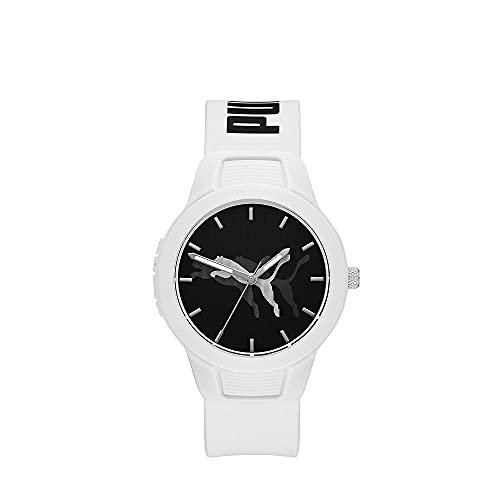 PUMA Zegarki damskie RESET V2, rozmiar koperty 36 mm, mechanizm trzywskazówkowy, pasek poliuretanowy, biały, Bransoletka