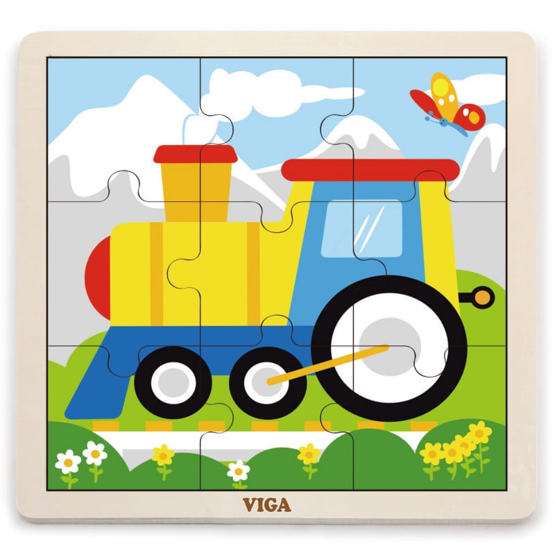 VIGA 51446 Puzzle na podkładce 9 elementów - ciuchcia