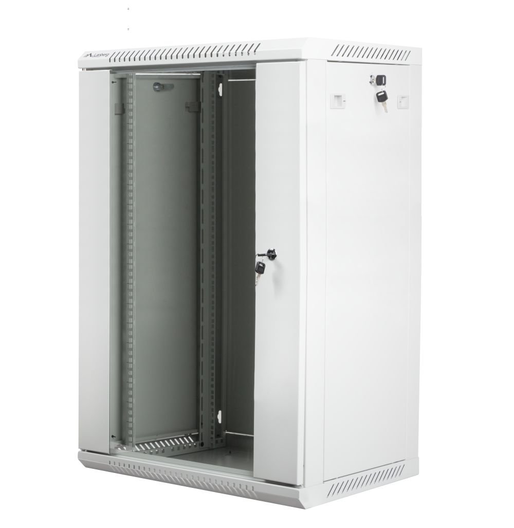 Szafa instalacyjna RACK wisząca 19'' 18U 600x450 drzwi szklane Lanberg - szara