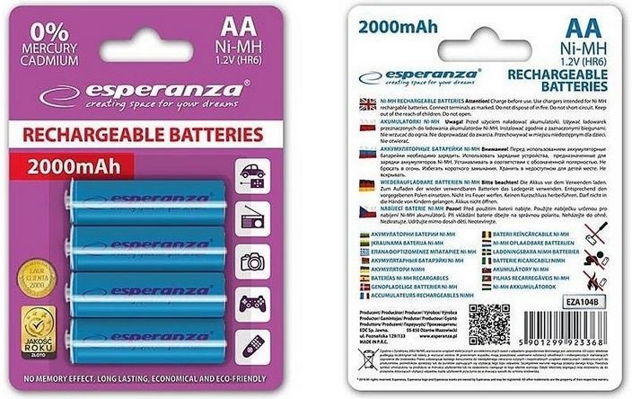 Esperanza Akumulatorki ni-mh aa 2000mah 4szt. niebieskie AP_193895