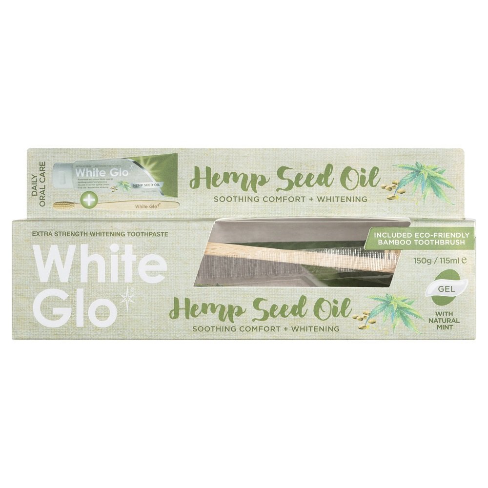 White Glo WHITE GLO_SET Hemp Seed Oil Soothing and Whitening Toothpaste wybielająca pasta z olejem konopnym 150g/115ml + szczoteczka 9319871001711