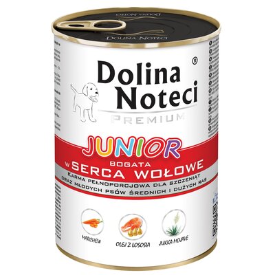 Dolina Noteci Premium Pies Junior Serca wołowe puszka 400g
