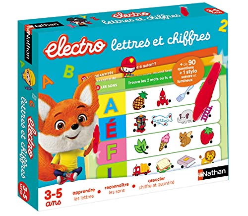Nathan Nathan - Elektro liter i cyfr - Nauka liter, dźwięków, ilości - Elektroniczna gra edukacyjna - 1 długopis dźwiękowy i świetlny - dla dzieci w wieku od 3 do 5 lat