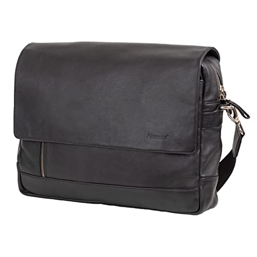 Alassio FB2047035 - fixbag torba na ramię ORO z Klickfix kompaktowa szyna kieszonkowa na rower, torba na laptopa na 14 cali, torba na ramię z prawdziwej skóry, torba ok. 28 x 38 x 9,5 cm, czarna