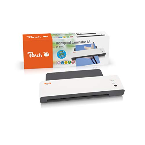 Peach PL125A laminator DIN-A3 z 25 foliami do laminowania i zestawem startowym | Szybkie uruchamianie tylko 60 sekund vs. 3-5 min. | 1,5 folii A3 na minutę / 3 razy szybciej niż dotychczas typowe