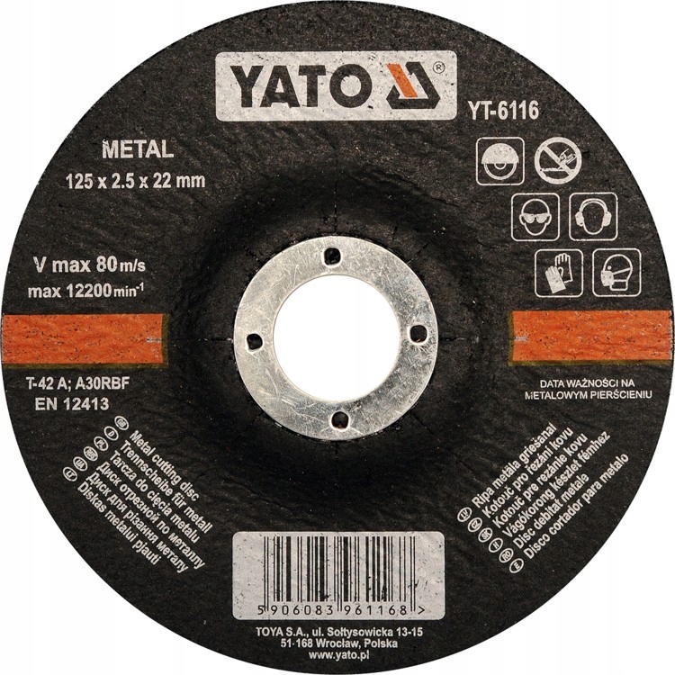 Yato Tarcza do cięcia metalu, wypukła 125x2,5x22 mm YT-6116