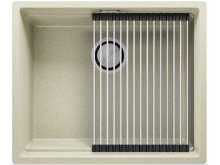 Zlewozmywak podwieszany  podblatowy granitowy jednokomorowy z dużą komorą XXL Praga 60 Level + zwijany ociekacz