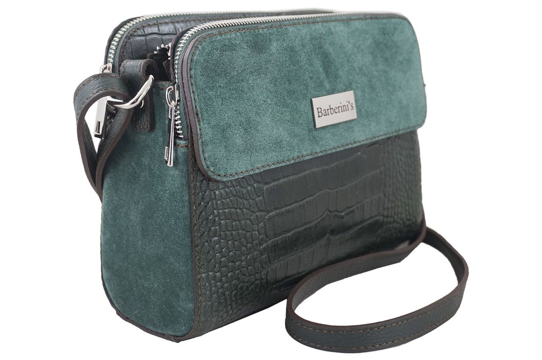 Stylowa torebka crossbody trzykomorowa - Zielona ciemna