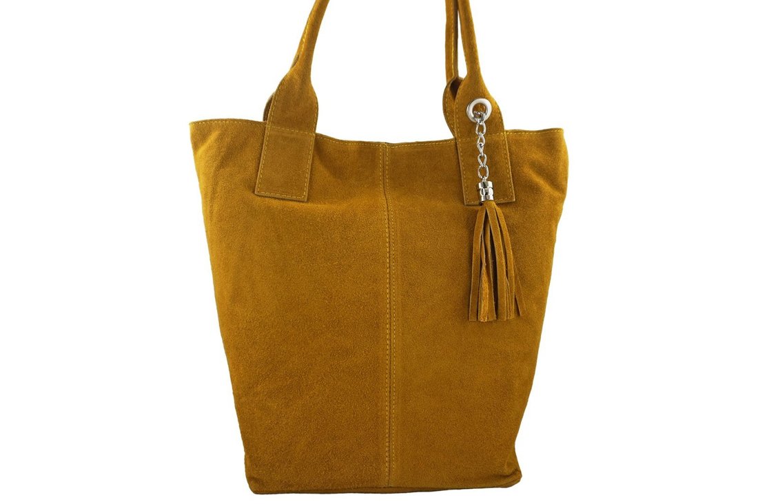 Shopper bag - torebka damska zamszowa - Żółta ciemna