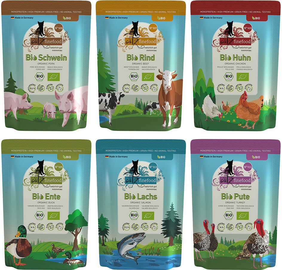 Zestaw próbny catz finefood Bio, 6 x 85/200 g - Pakiet mieszany, 6 x 85 g (6 smaków)