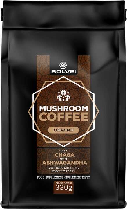 Kawa mielona arabika z ekstraktem z owocników błyskoporka podkorowego i korzenia witanii ospałej - Chaga + Ashwagandha - Solve Labs (Mushroom Coffee U
