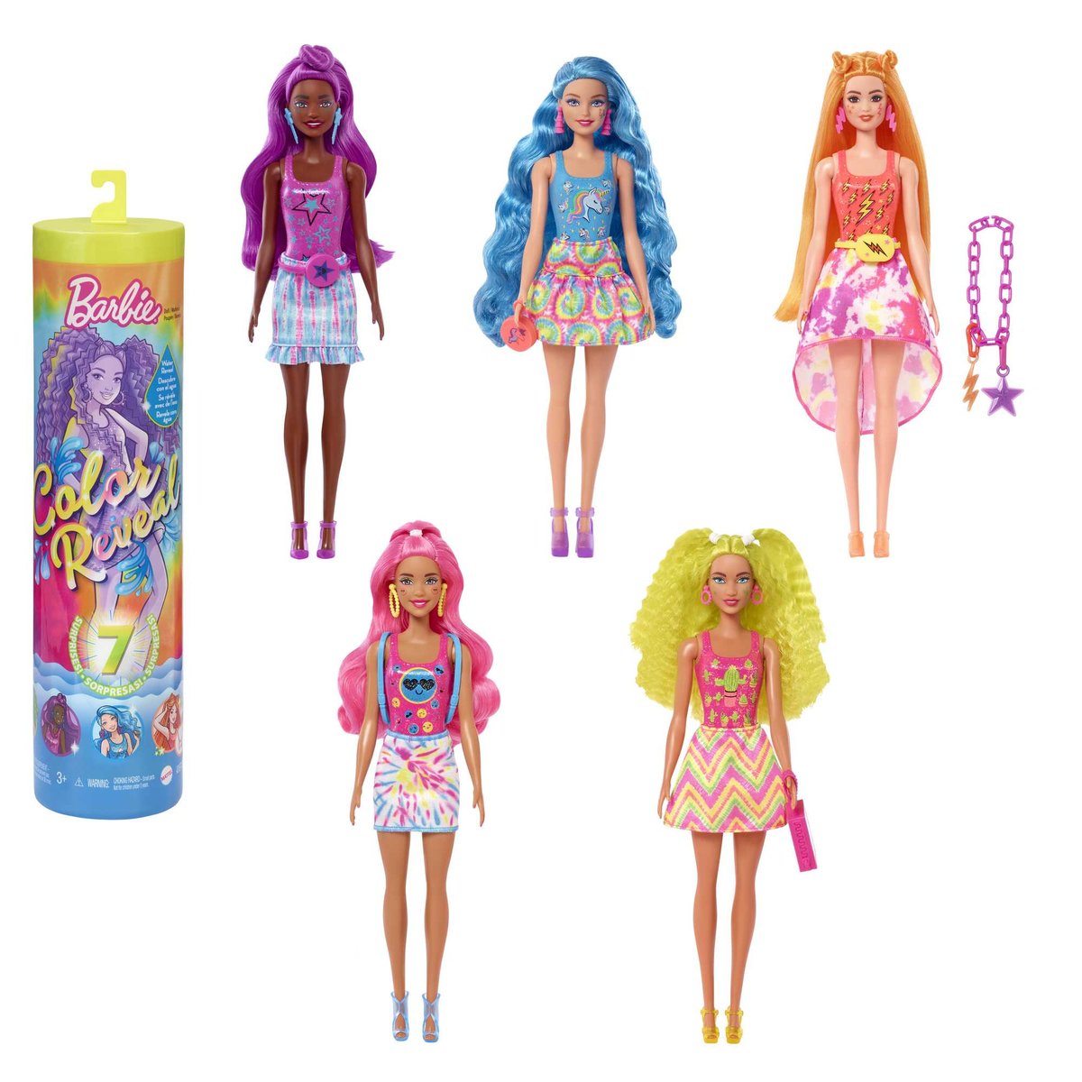Barbie Color Reveal Lalka Neon Tie-Dye Asortyment CDU