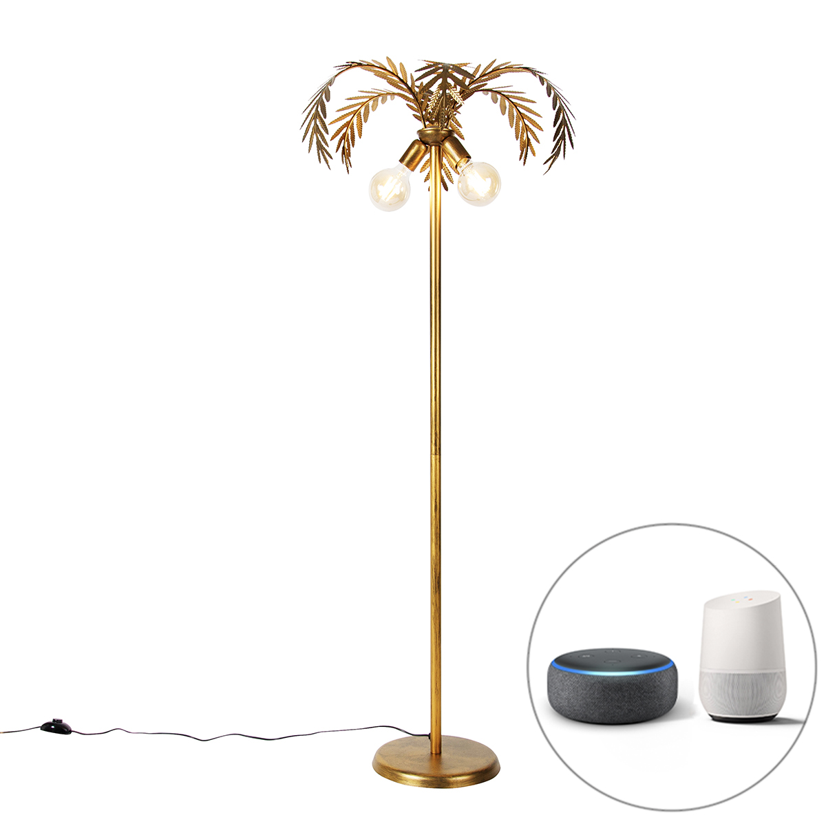 QAZQA Inteligentna lampa podłogowa złota 2-punktowa z Wifi G95 - Botanica