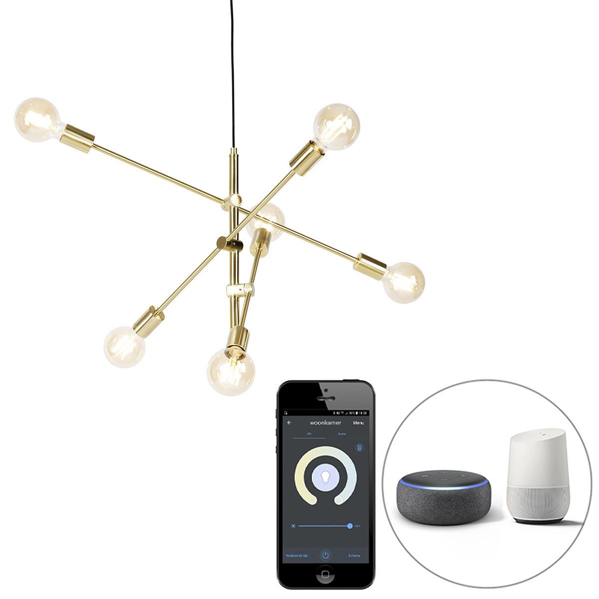 QAZQA Inteligentna lampa wisząca z mosiądzu  6 punktów świetlnych  w tym Wifi G95 - Sydney