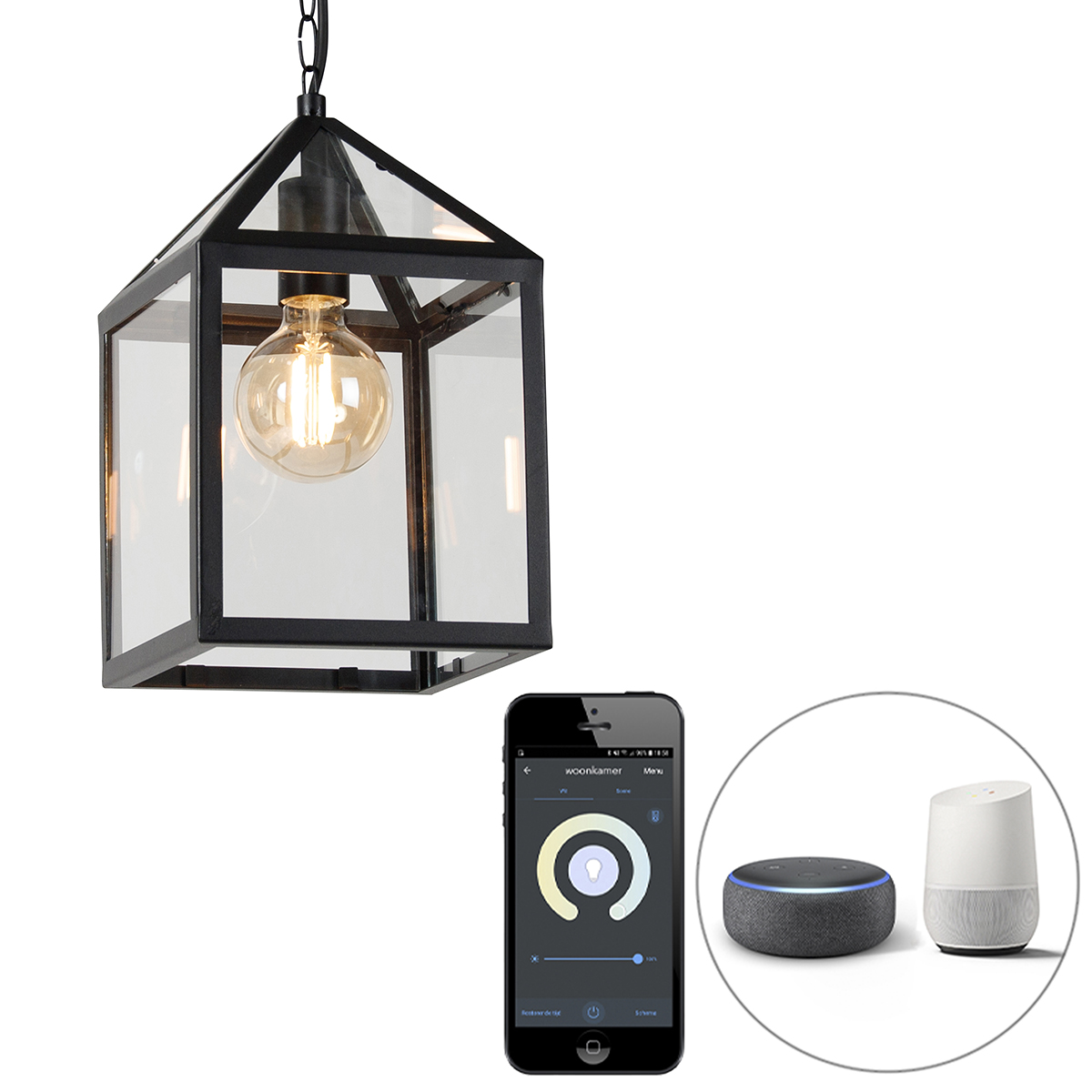 QAZQA Inteligentna zewnętrzna lampa wisząca czarna IP23 z Wifi G95 - Amsterdam