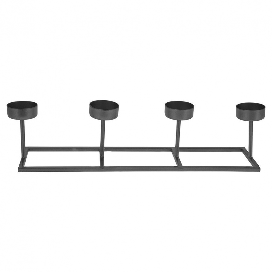 świecznik na 4 świeczki tealight metalowy czarny 35x8,5x9 cm kod: O-569536