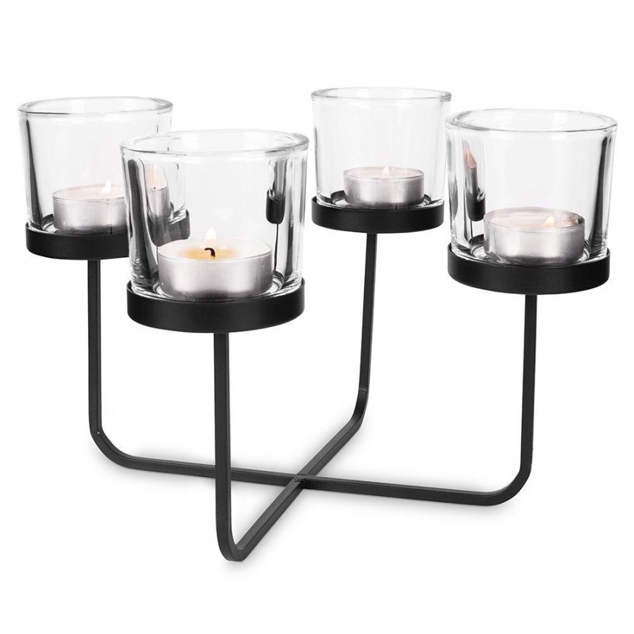 świecznik na 4 świeczki tealight metalowy czarny 25x19cm kod: O-569498